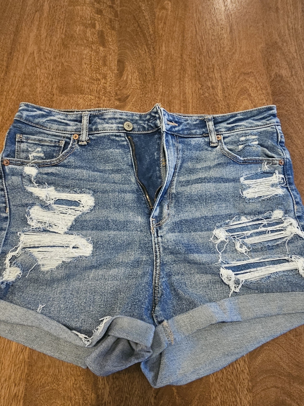 American Eagle Outfitters Light Blue Distressed Rolled-Hem Jean Shorts